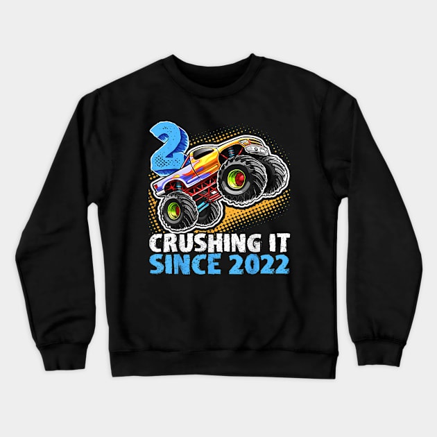 Monster Truck 2 Year Old Boys 2nd Birthday Party Born 2022 Crewneck Sweatshirt by elmiragokoryan